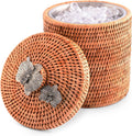 Vagabond House Wicker Ice Bucket with Pewter Orchid Knob, Stainless Steel Lining, Hand Woven Rattan, 8 Inches Tall - Perfect Beach Essentials, Beach House - Champagne Holder Basket Woven Decor