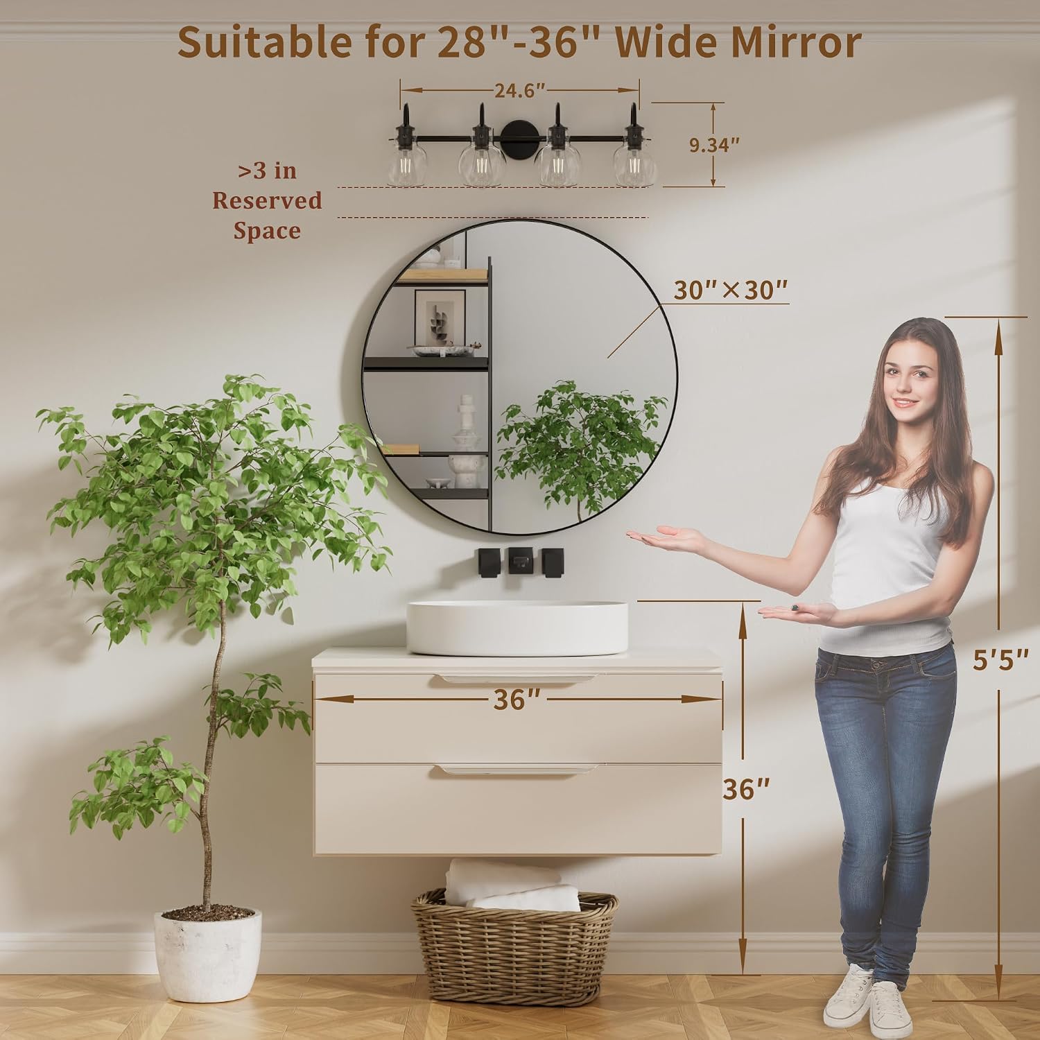 Matte Black Bathroom Vanity Light Fixtures, 4 Light Vanity Lighting Fixtures with Clear Glass Shade, E26 Base, UL Certification (Exclude Bulb)