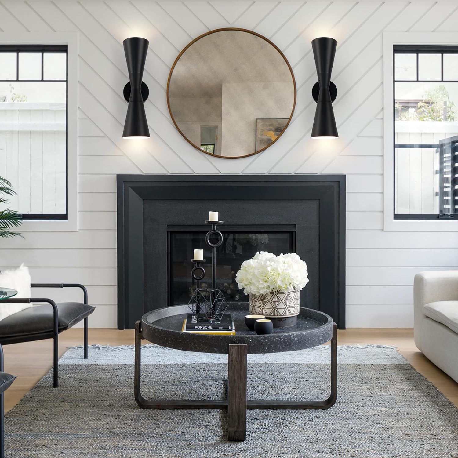 Modern Black Wall Sconces Set of 2, Up and Down Indoor Wall Sconces, Mid Century Indoor Wall Light Fixture, Hardwired Wall Mounted Lamp for Living Room, Bathroom, Bedroom, Hallway, 18 Inch