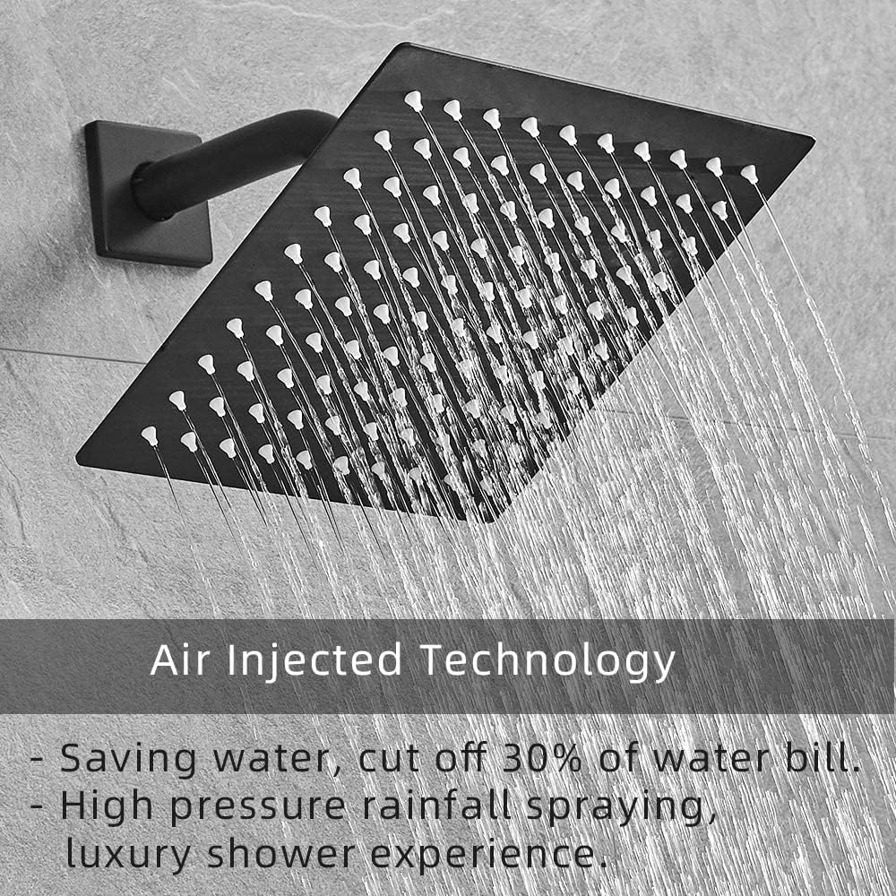 Matte Black Shower System Bathroom Rainfall Shower Faucet Set Complete Wall Mounted 6 Inch Shower Head and Handle Set with Rough-in Valve Body and Trim Kit