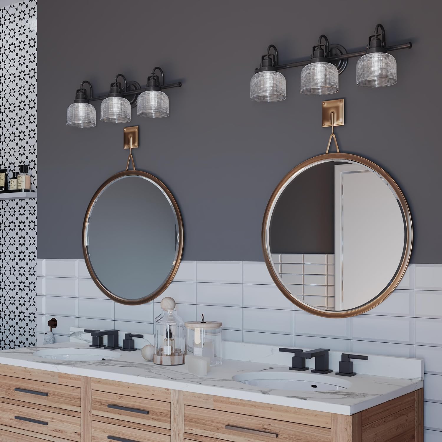 Progress Lighting 3-Light Clear Double Prismatic Glass Coastal Bath Vanity, Archie Collection, Venetian Bronze, P2992-74
