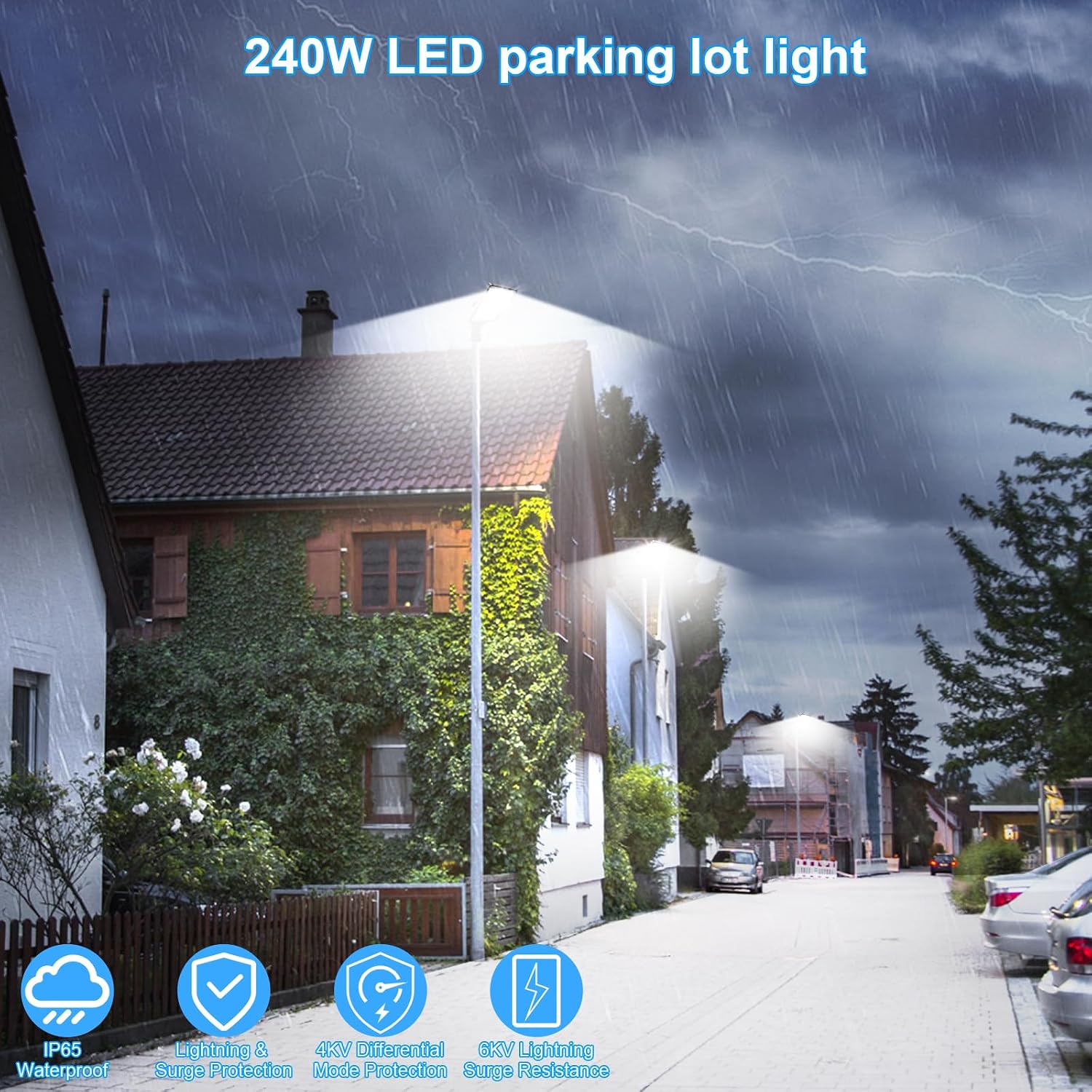 240W Parking Lot Light 36000LM 5000K Dusk to Dawn Pole Mount 3Pack | IP65 Watreproof, 180° Adjustable Bracket 100-277V Commercial LED Shoebox Light for Warehouse, Barn, Driveway
