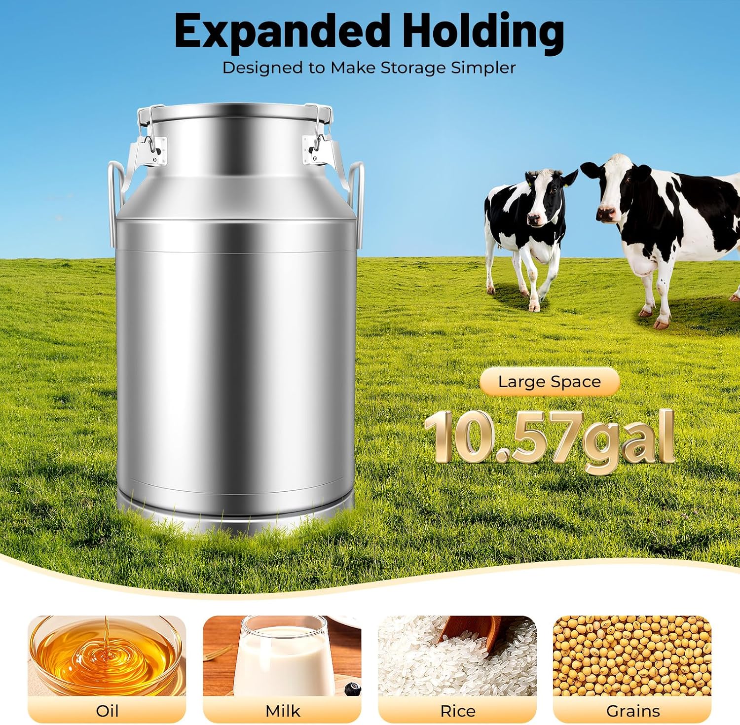 10.5 Gallon Stainless Steel Milk Can 40L Milk Jug | Food-grade Stainless Steel Container, Milk Bucket, Water Jug, Silicone Sealed Lid, Heavy Duty