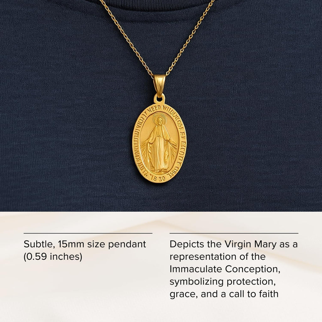 RP 14K Yellow Gold Virgin Mary Medal Necklace Pendant for Women & Men, Authentic & Pure 14K, Stunning Real 14 Karat Virgin Mary Pendant Only with Premium Jewelry Box, Handcrafted in the USA