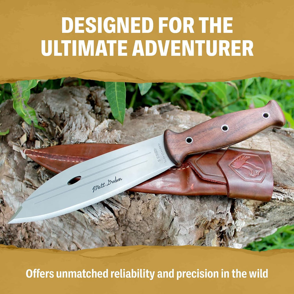Condor Tool & Knife Ripper Fixed Blade Knife - 1095 High Carbon Steel - Kydex with Leather Belt Loop - Micarta Handle - 4.6in Blade - 3mm Thick - 9.9oz
