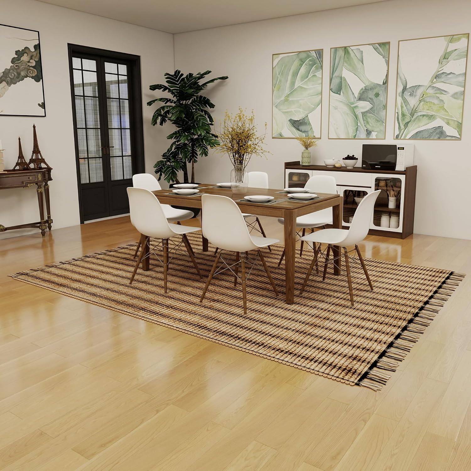 Eco Crave Jute Area Rug 8x10 ft – Soft Handwoven Striped Natural Fiber Rug, Eco-Friendly Braided Indoor Floor Mat, Non-Slip Large Area Rug for Living Room, Bedroom, Dining Room, Hallway