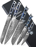 Chef Cooking Knives Set- Kitchen Knife Set of 5 Piece - Ultra-Sharp VG10 Damascus Steel & Resin Handle - Xuan Series (Starry Black)