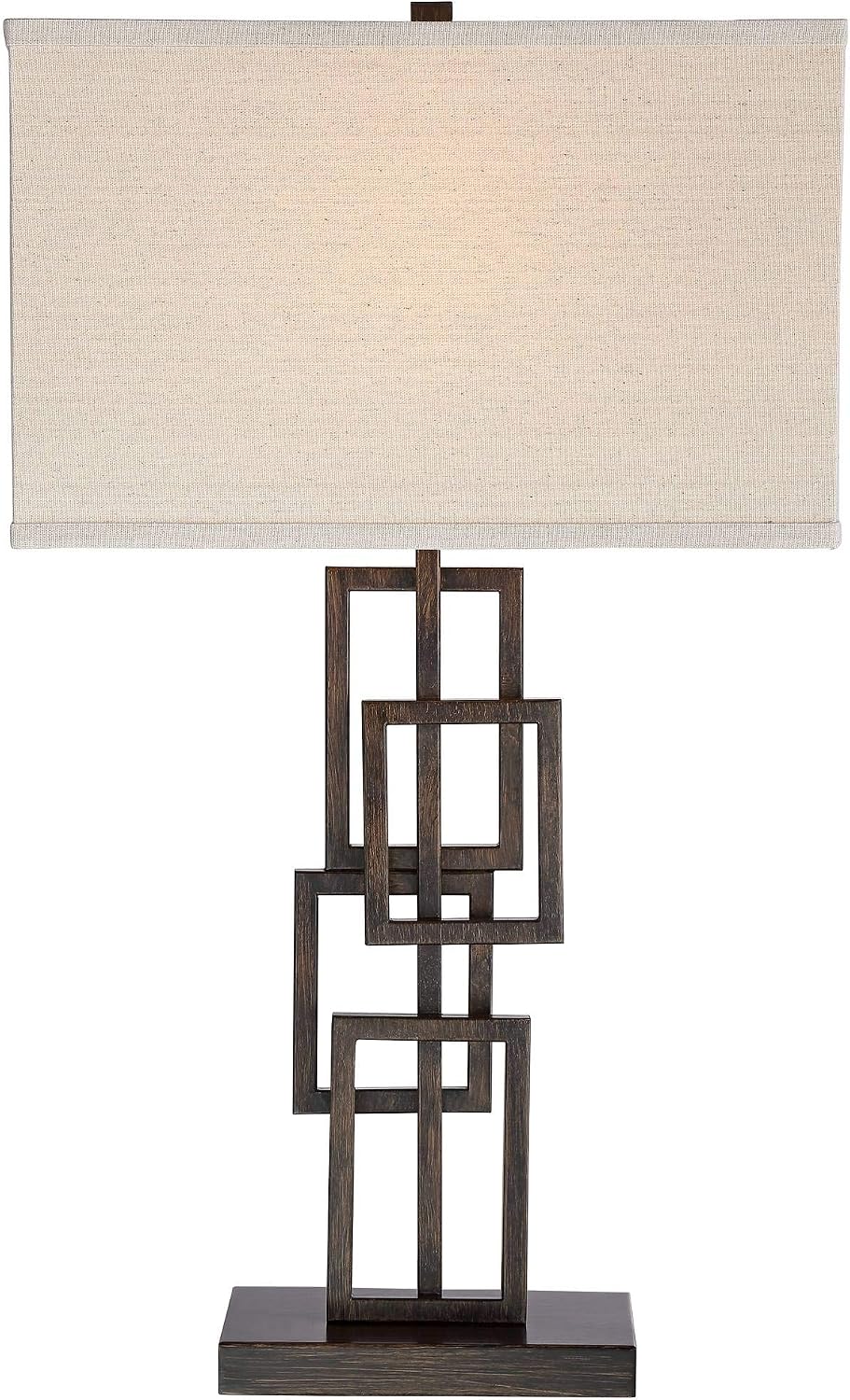 360 Lighting Kory Modern Industrial Table Lamps 26 1/2' Tall Set of 2 Dark Bronze Metal Sculptural Stacked Geometric Rectangular Shade for Bedroom Living Room House Home Bedside Nightstand Entryway