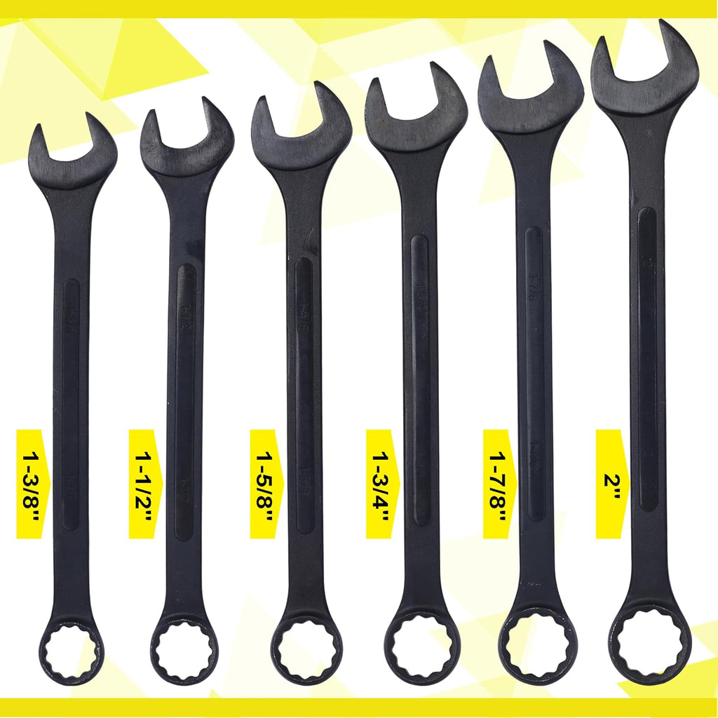 Jumbo Combination Wrench Set | 6 Piece | SAE | 1-3/8' to 2' | Open End | Storage Bag Included | for Professional Mechanic Use – Large Wrench Set