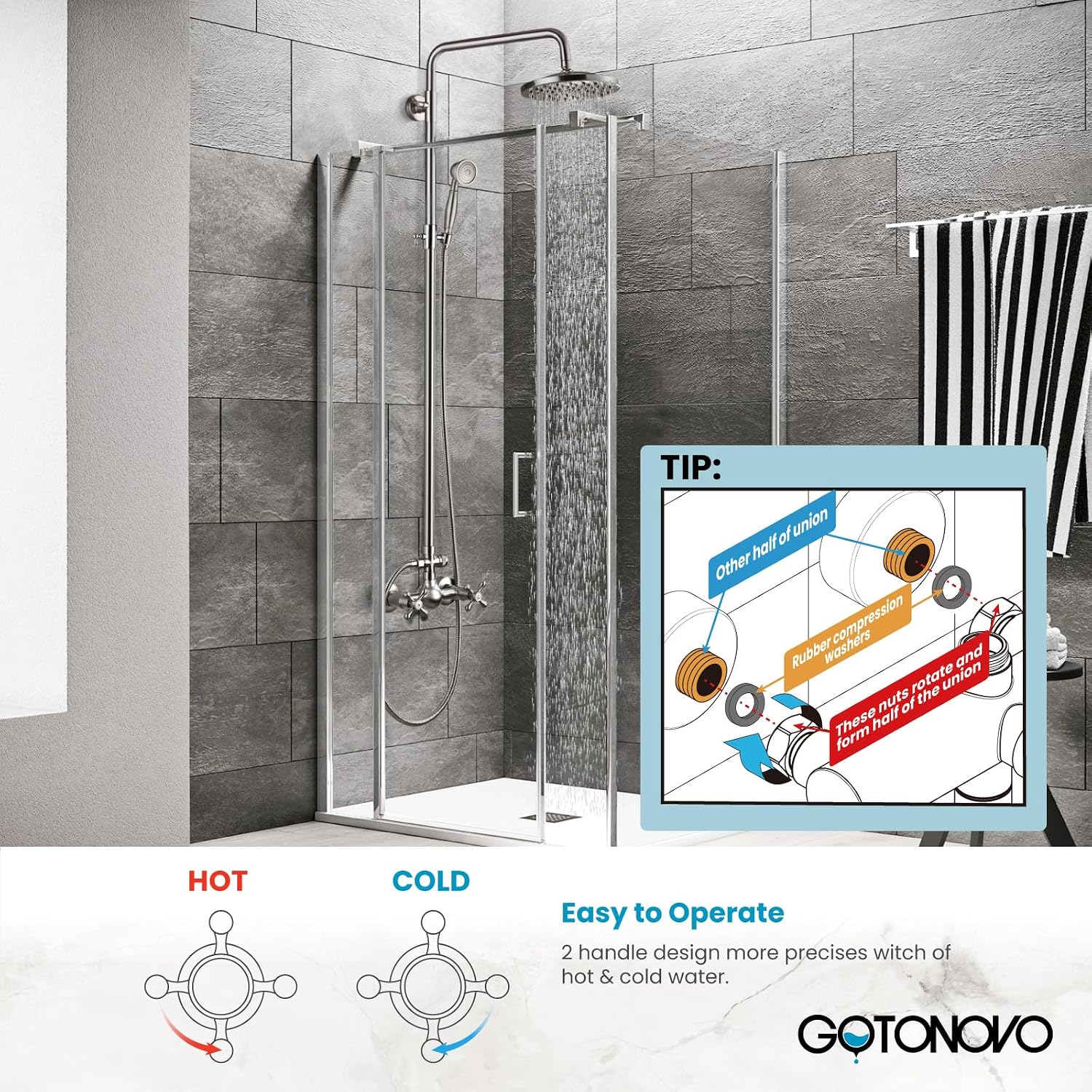 gotonovo Exposed Bathroom Shower Faucet Set Shower Fixture 8 Inch Rainfall Shower Head Handheld Shower Cross Handle Wall Mount 2 Functions Brushed Nickel