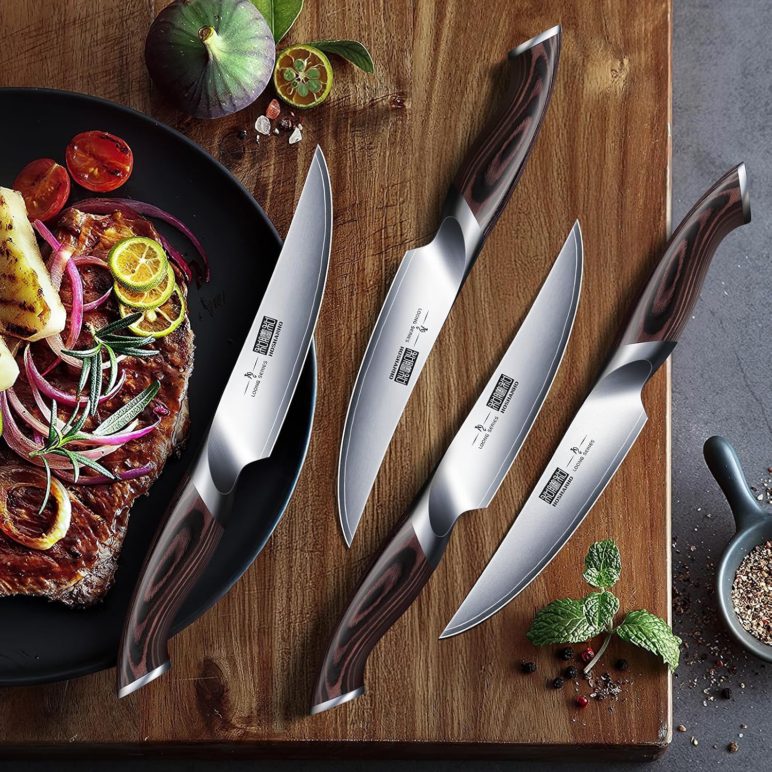 HOSHANHO Steak Knives Set of 6, Ultra Sharp 4.5 Inch Professional Non Serrated Steak Knife Set, Japanese High Carbon Steel Kitchen Steak Knives with Ergonomic Handle