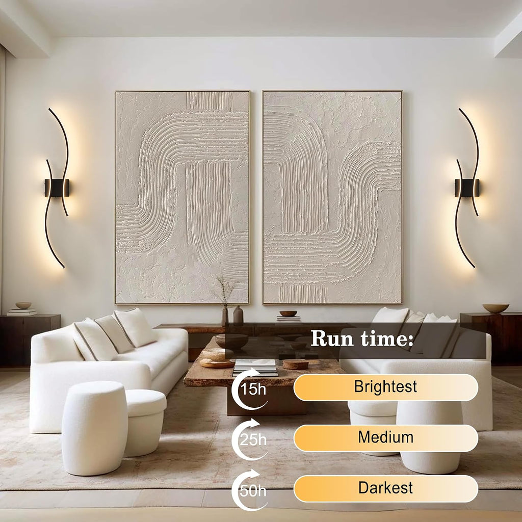 Battery Operated Wall Sconces Set of Two with Remote Control, Battery Wall Light, Stepless Colors 3000K-6000K & Dimming, Black Rechargeable Wall Sconces for Living Room, Hallway, Bedroom, 39.3 Inch