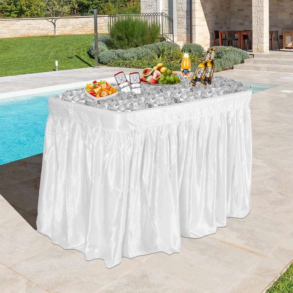 COSTWAY 4FT Cooler Table, Folding Ice Table for Parties with Drain & Bucket & Removable Skirt, Ideal for Tailgate, BBQ & Picnic