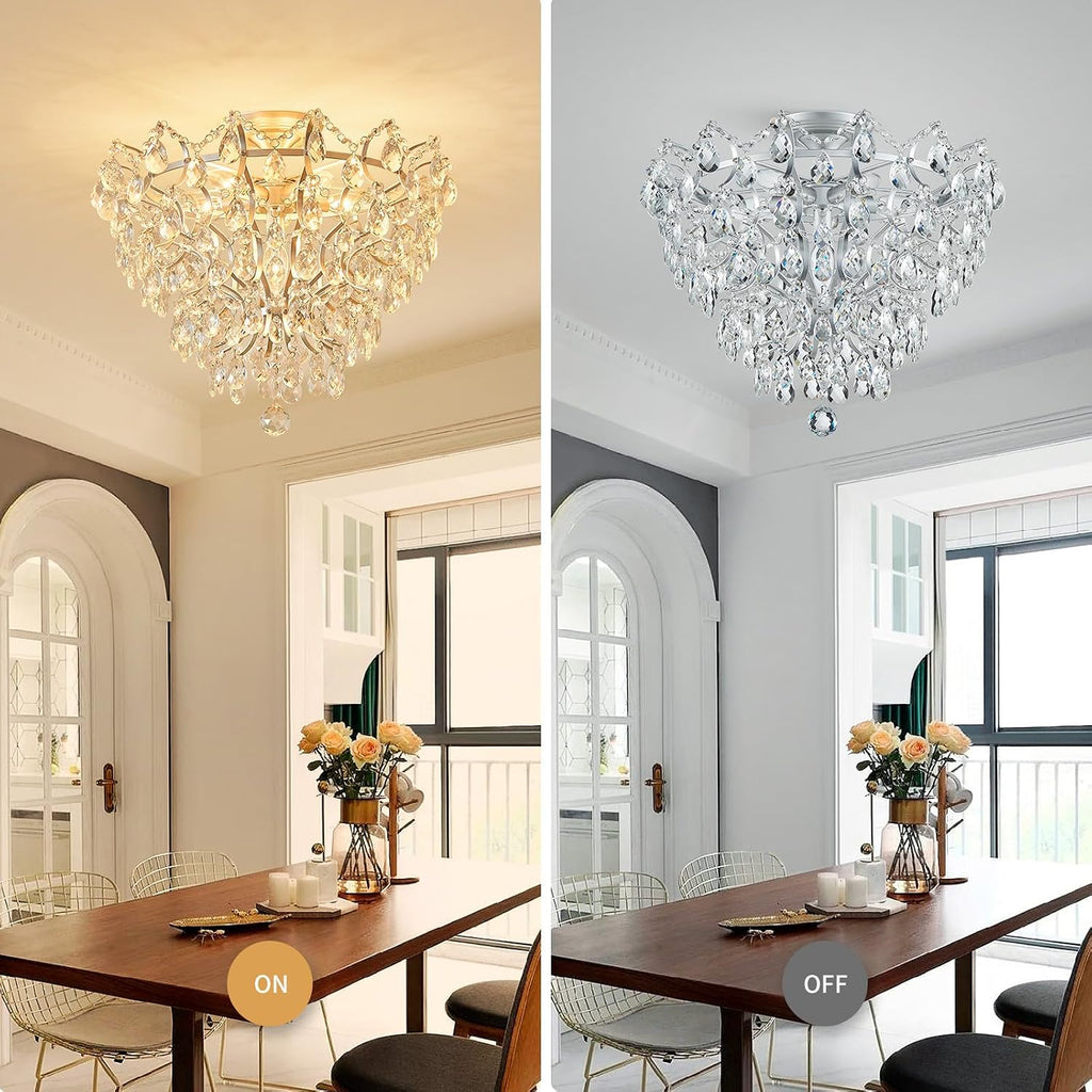 WUZUPS 6-Light Crystal Chandelier Ceiling Light Modern Lighting Fixture for Bedroom Hallway Bar Kitchen Bathroom, H 15.6' W 20.1', E12 Base, Silver