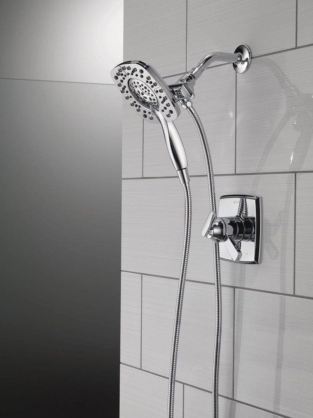 Delta Faucet Ashlyn 17 Series Dual-Function Shower Trim Kit with 2-Spray Touch-Clean In2ition 2-in-1 Hand Held Shower Head with Hose, Chrome T17264-I (Valve Not Included)