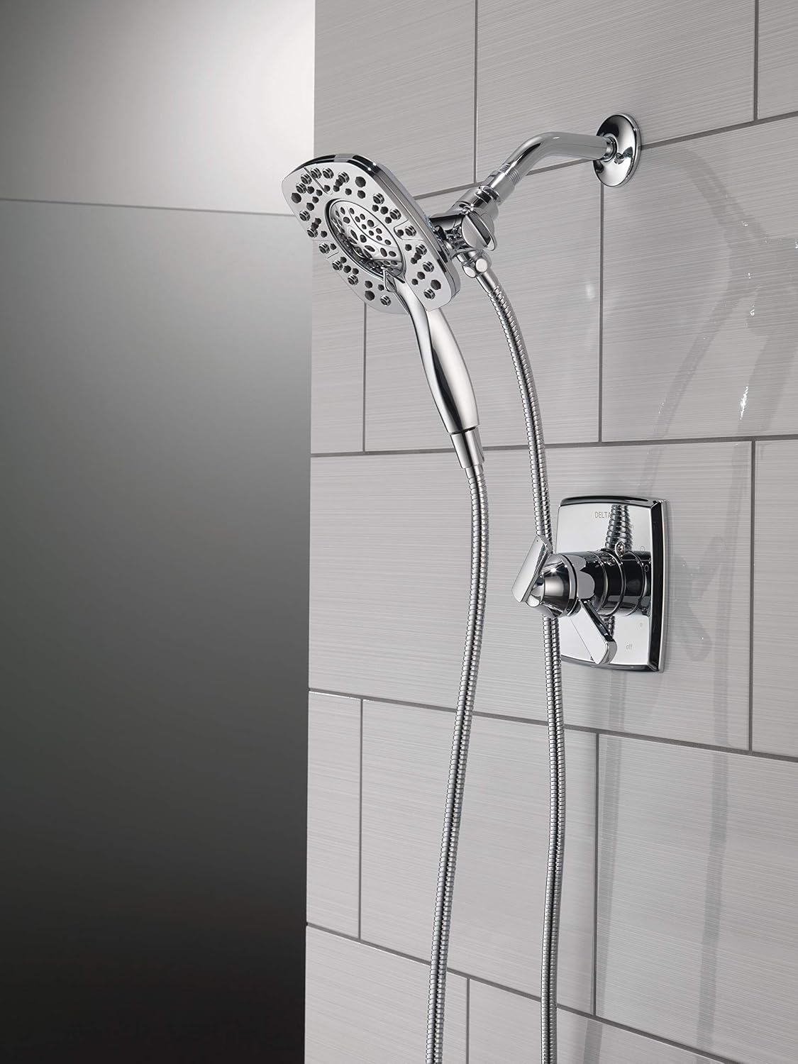 Delta Faucet Ashlyn 17 Series Dual-Function Shower Trim Kit with 2-Spray Touch-Clean In2ition 2-in-1 Hand Held Shower Head with Hose, Chrome T17264-I (Valve Not Included)