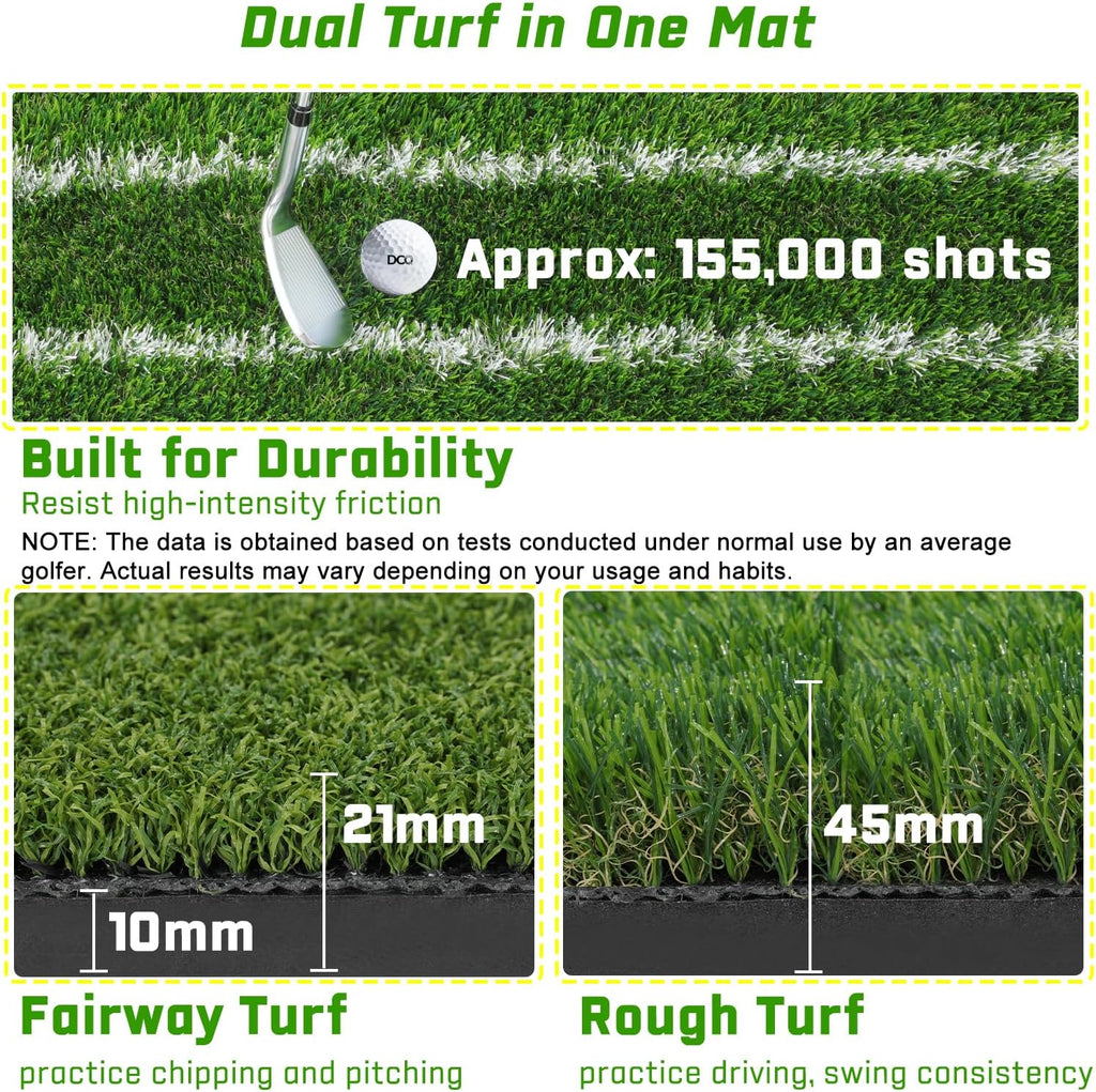 DCQ Real Feel Golf Hitting Mat, 6x4ft & 5x4ft Golf Mat, Approach Angle Training, Practice Outdoor & Indoor, Driving Chipping Putting, Golf Turf Mat, Simulator Mat