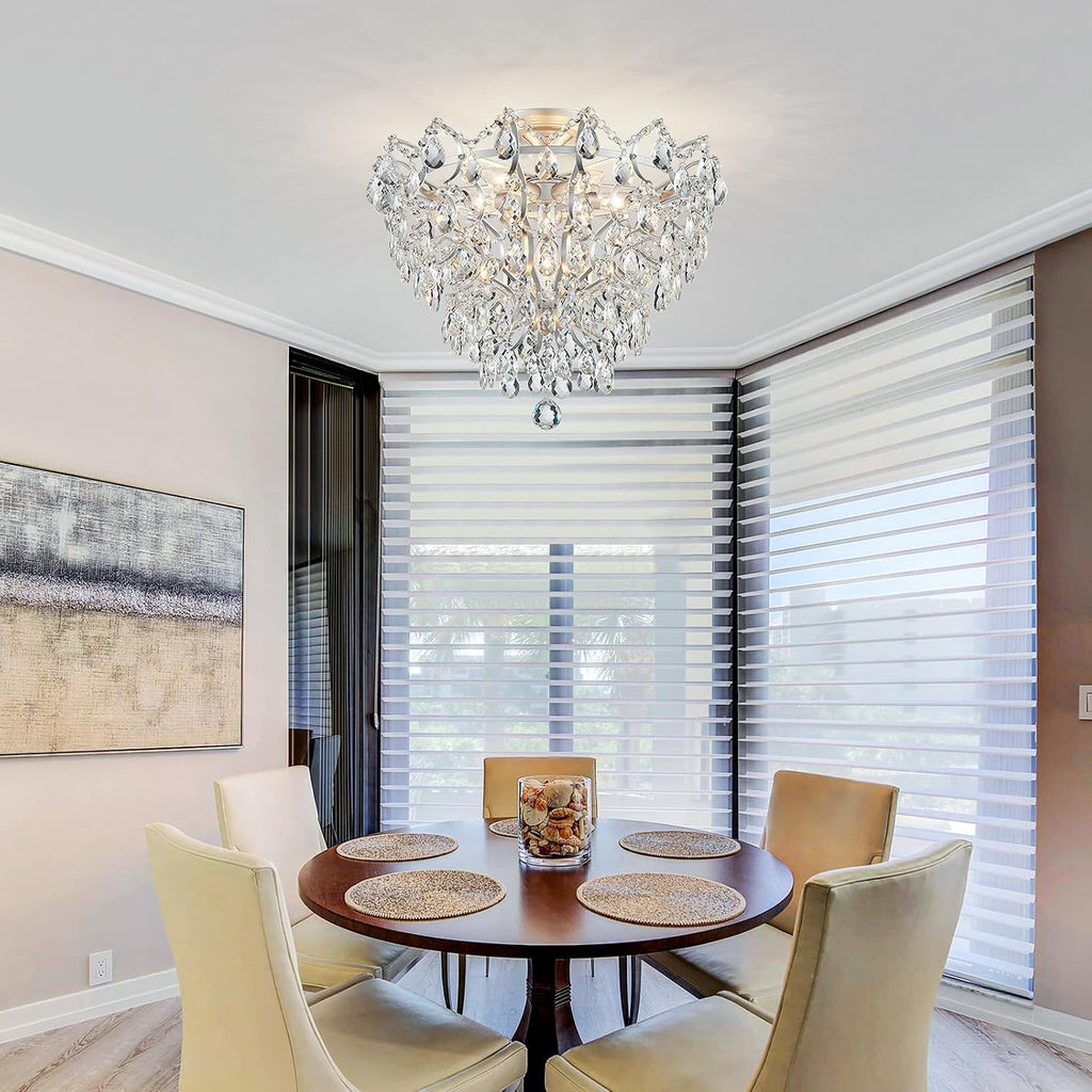 WUZUPS 6-Light Crystal Chandelier Ceiling Light Modern Lighting Fixture for Bedroom Hallway Bar Kitchen Bathroom, H 15.6' W 20.1', E12 Base, Silver