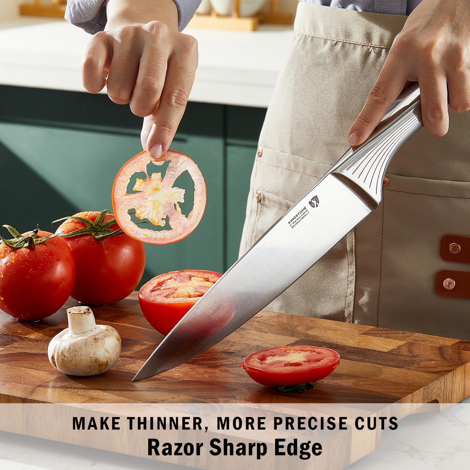 KINGSTONE Kitchen Knife Set with Block,14 Pcs German Stainless Steel Knife Set with Built-in Sharpener, Dishwasher Safe Knife Block Set (White, 14pcs)