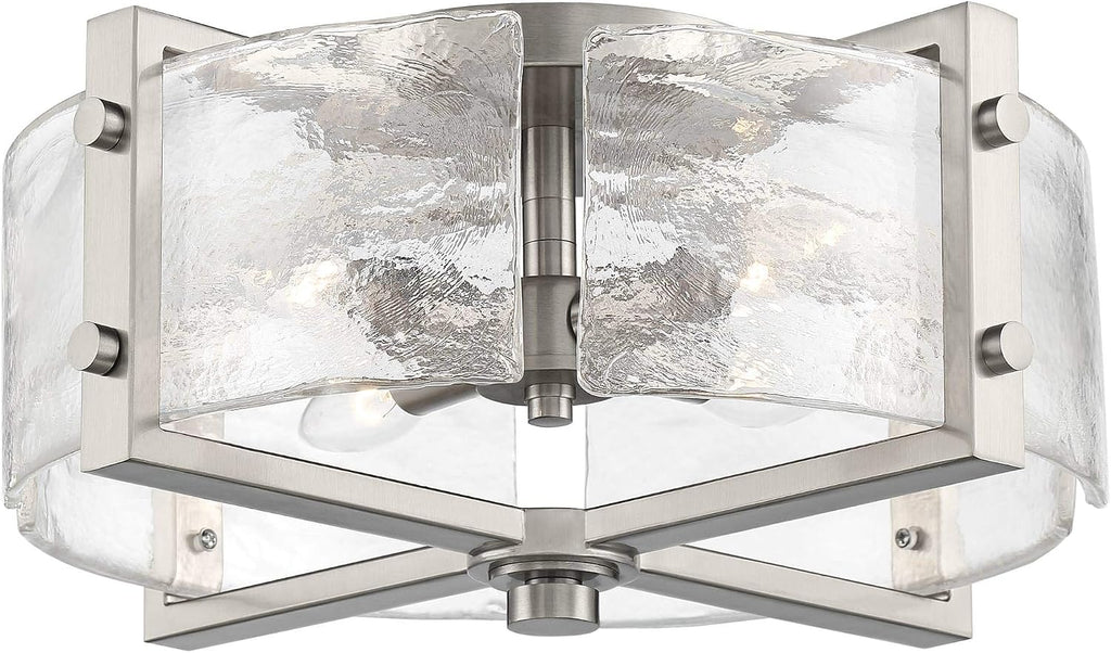 Possini Euro Design Prane Modern Industrial Ceiling Light Semi-Flush Mount Fixture Brushed Nickel 17' Wide Warped Glass Drum Shade for House Bedroom Hallway Living Room Bathroom Dining Kitchen