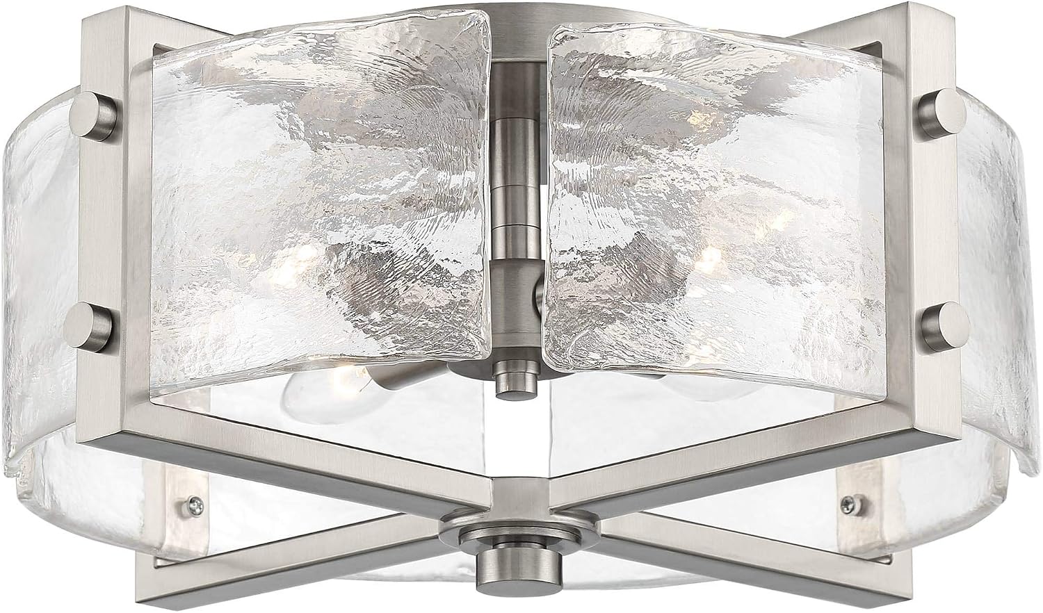 Possini Euro Design Prane Modern Industrial Ceiling Light Semi-Flush Mount Fixture Brushed Nickel 17' Wide Warped Glass Drum Shade for House Bedroom Hallway Living Room Bathroom Dining Kitchen