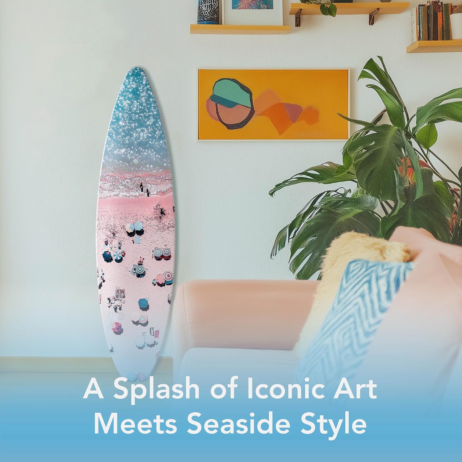 American Art Decor Surfboard - Crowd on the Beach Wall Art - Beach shore Room Decor, Bathroom Wall Decor, Coastal Home & Office Decor, Surf-Inspired Bedroom & Living Room Wall Decor