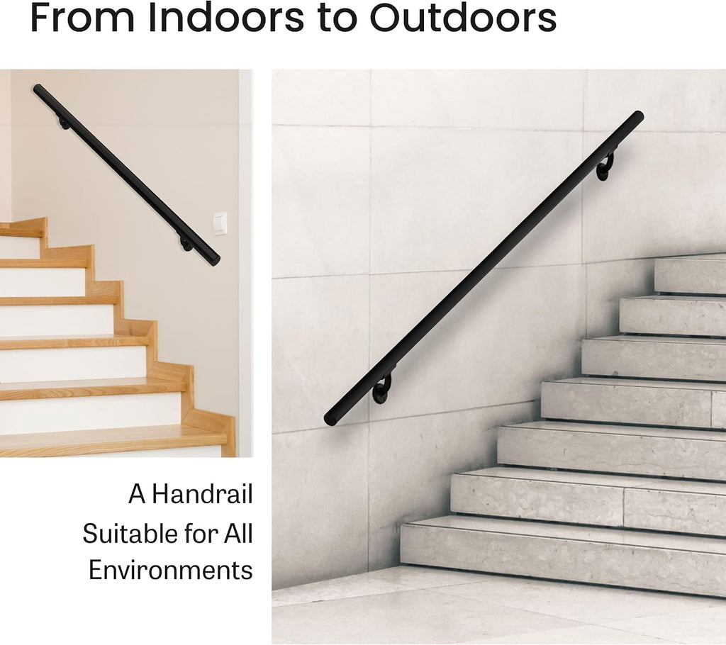 Meranti Aluminum Handrail for Indoor or Outdoor Steps and Stairs – Hand Rails for Elderly – DIY Complete Stair Railing Kit (AHR, Black, 5' Length)