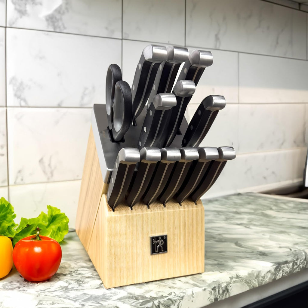 Henckels International Statement 14-pc Self-Sharpening Knife Block Set, 6 Steak Knives, Paring, Santoku, Bread, Chef's Knife, & More, Natural Block Color