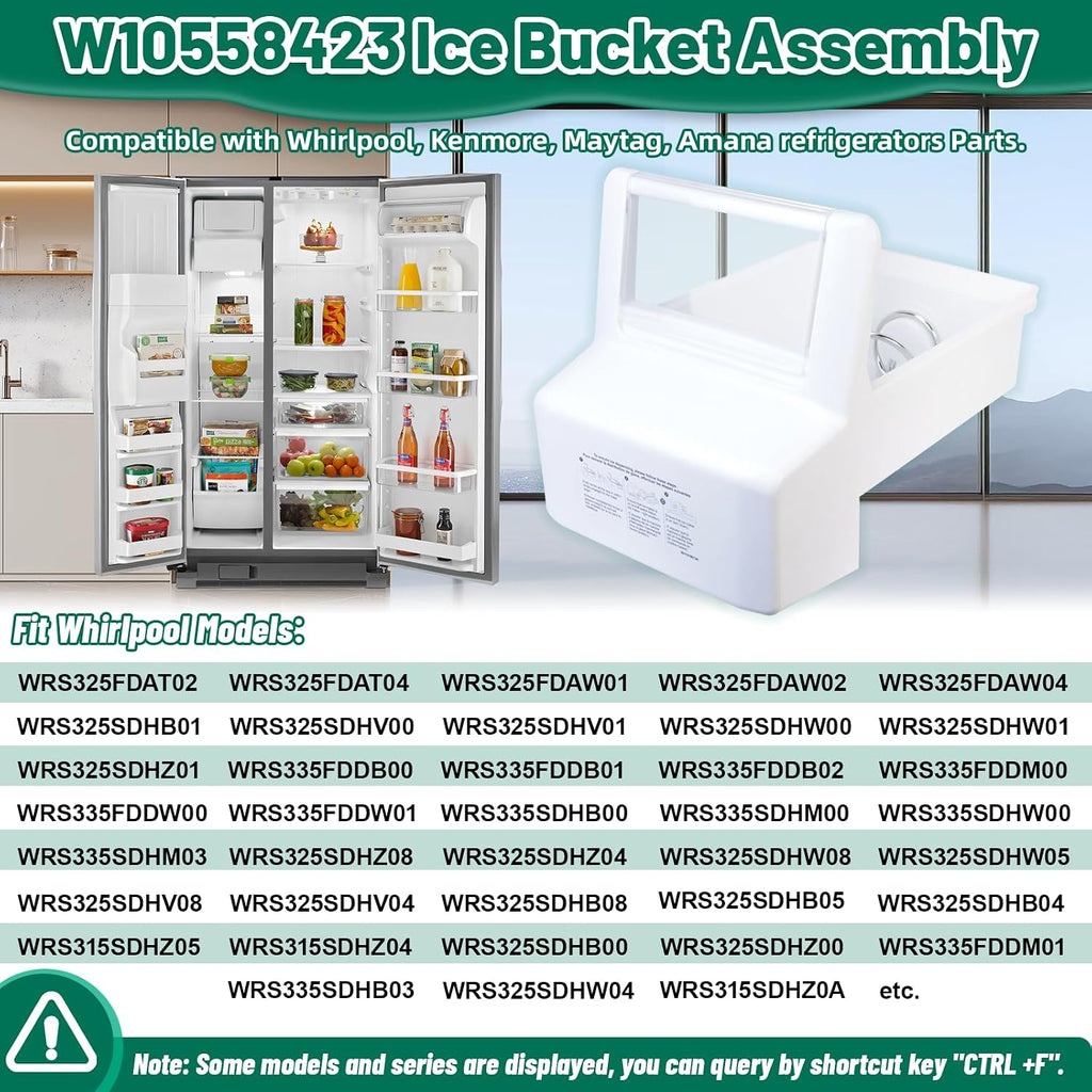 Upgraded WPW10558423 W10558423 Refrigerator Ice Bucket Replacement Compatible with Whirlpool Ice Maker Tray WRS315SDHZ, WRS325FDAM04, WRS325FDAM02, WRS315SDHM08 Parts for Whirlpool Fridge Ice Bin Tray