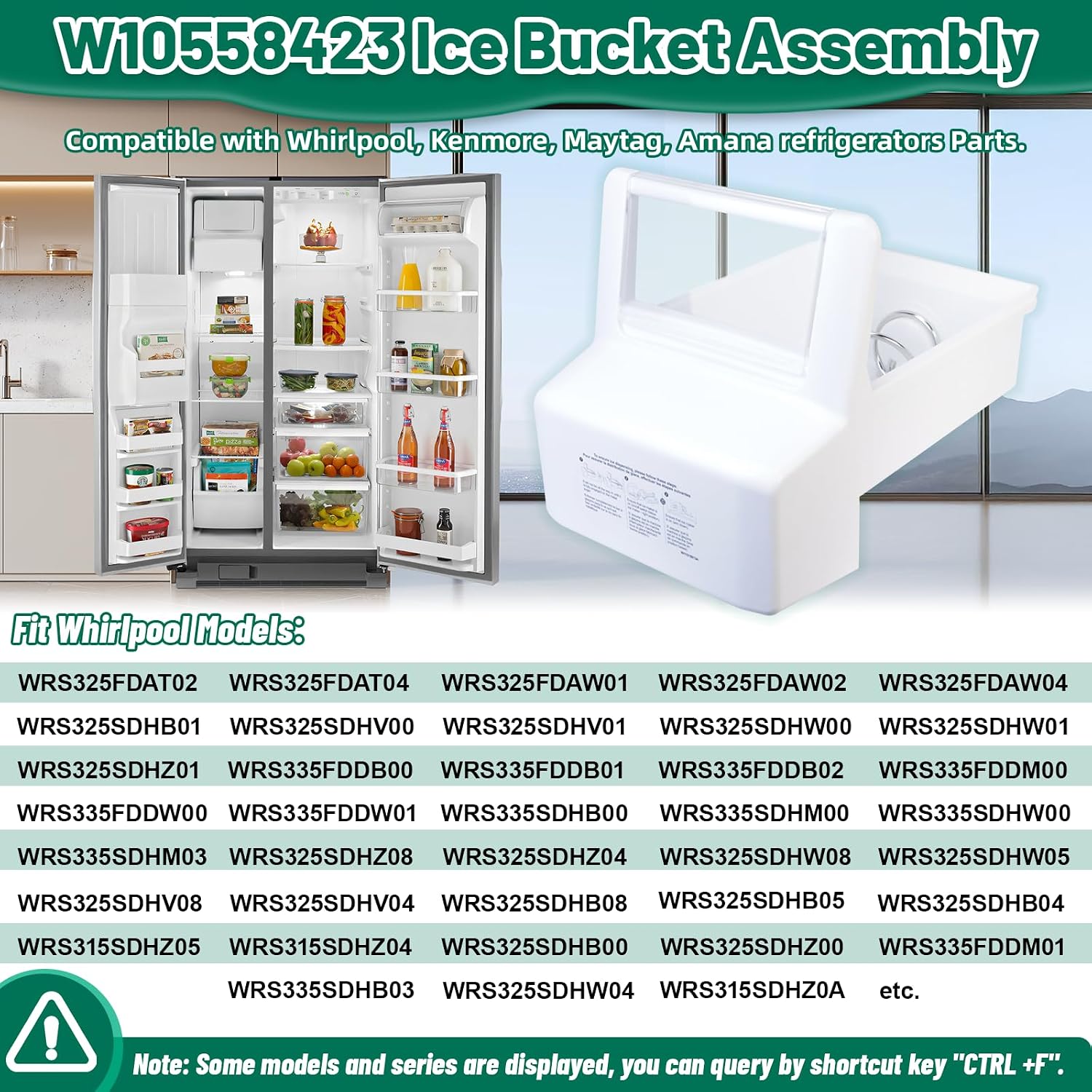 Upgraded WPW10558423 W10558423 Refrigerator Ice Bucket Replacement Compatible with Whirlpool Ice Maker Tray WRS315SDHZ, WRS325FDAM04, WRS325FDAM02, WRS315SDHM08 Parts for Whirlpool Fridge Ice Bin Tray