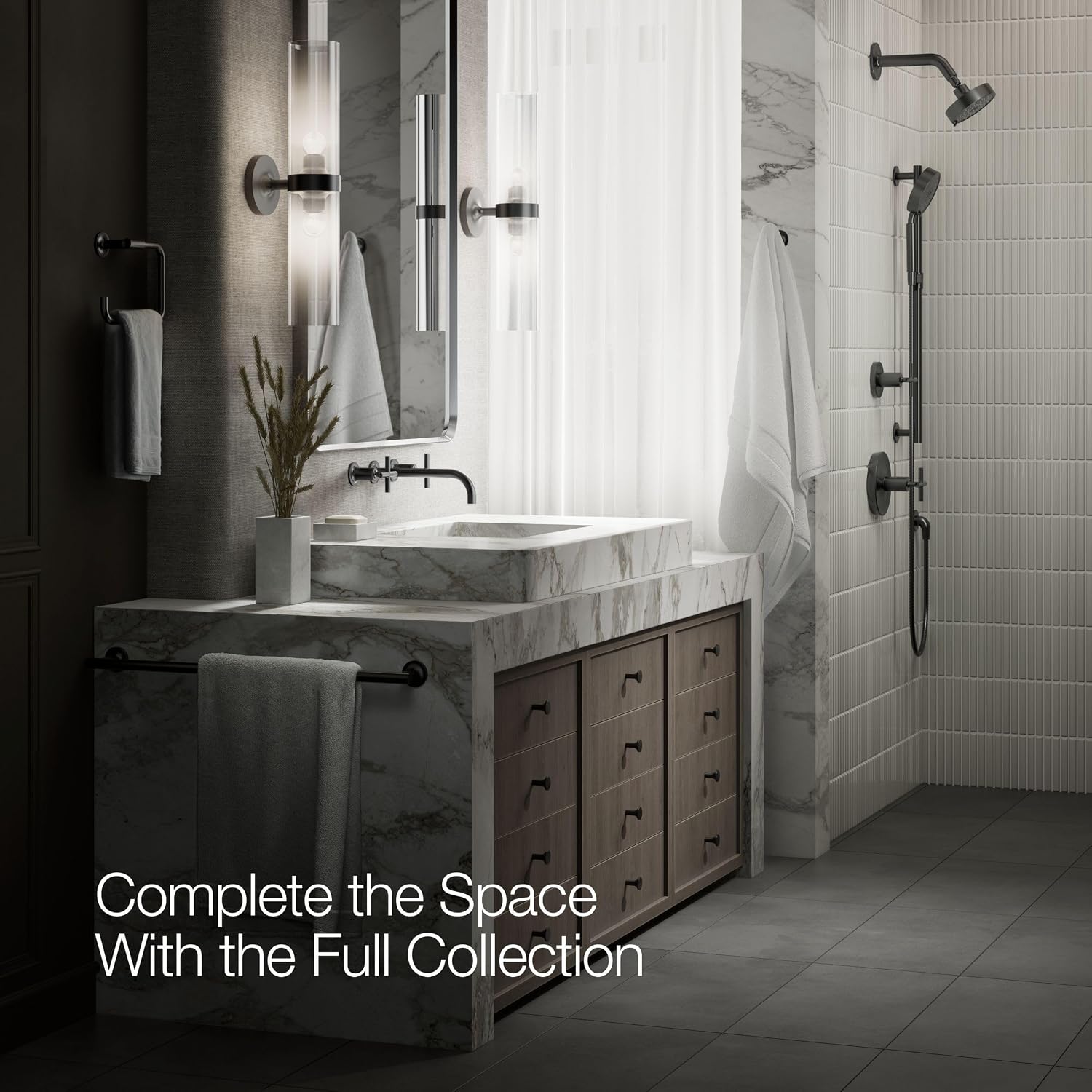 Kohler T14414-3-BL Purist® Wall-Mount Bathroom Sink Faucet Trim with Cross Handles, 1.2 gpm, Matte Black