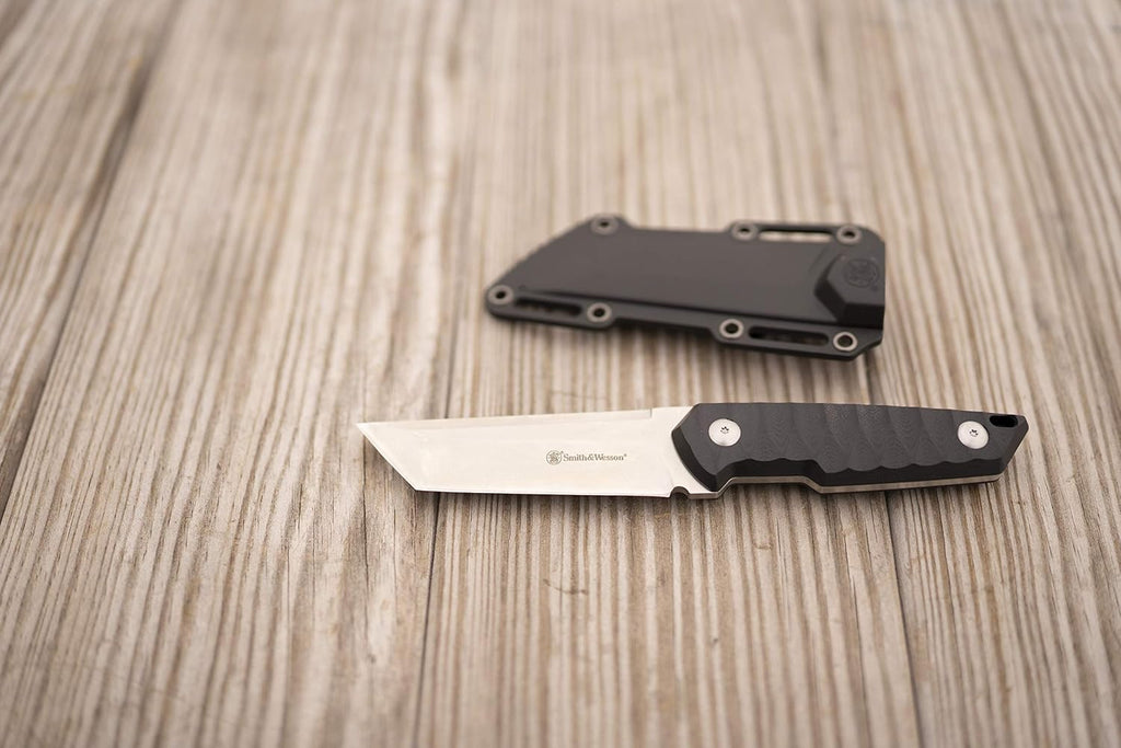 Smith & Wesson 24/7 8.5in S.S. Full Tang Fixed Blade Knife with 4in Tanto Blade and G10 Handle with Rigid Sheath for Outdoor, Tactical, Survival and EDC,Black