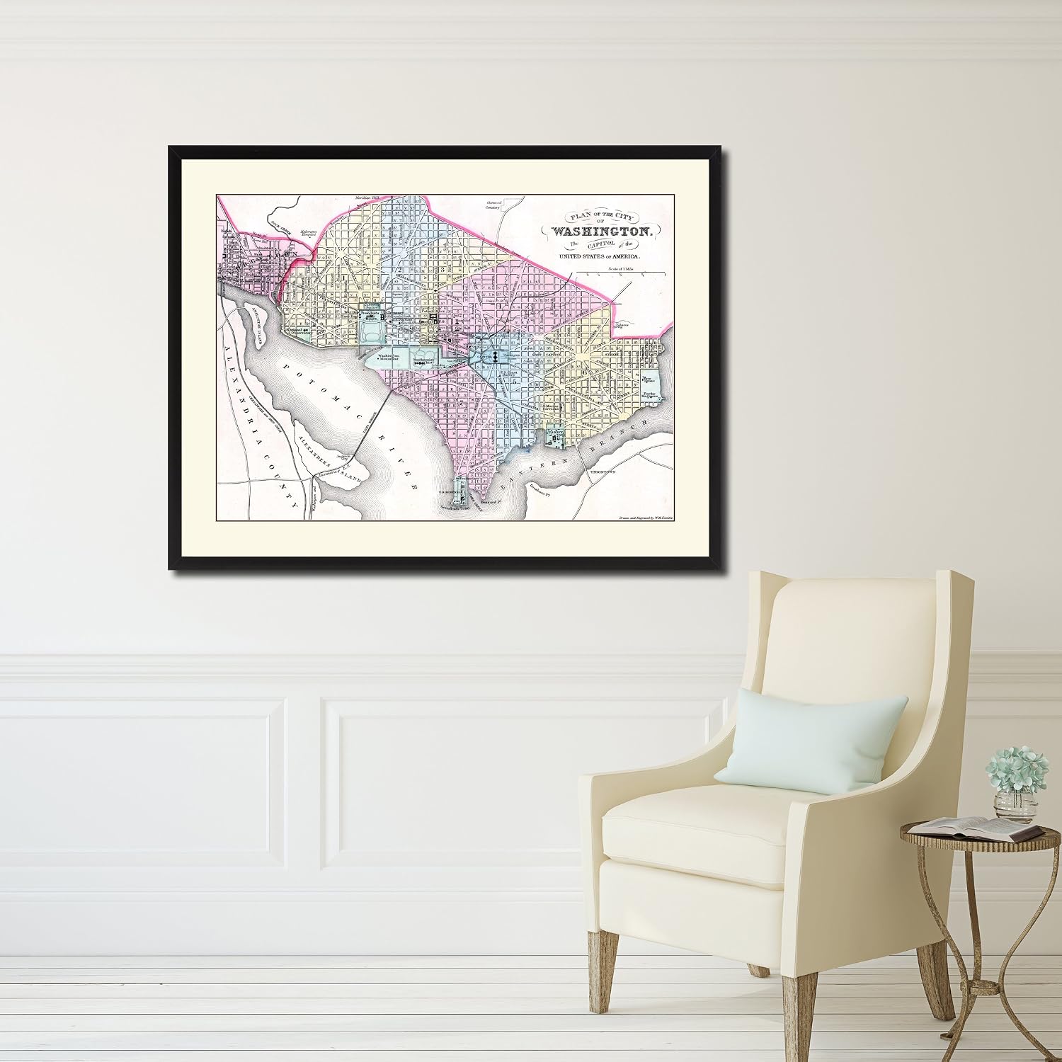 Washington DC Vintage Antique Map 36005 Canvas Print Picture Frame Home Decor Wall Art Livingroom Housewarming Gift Ideas 28'x37'