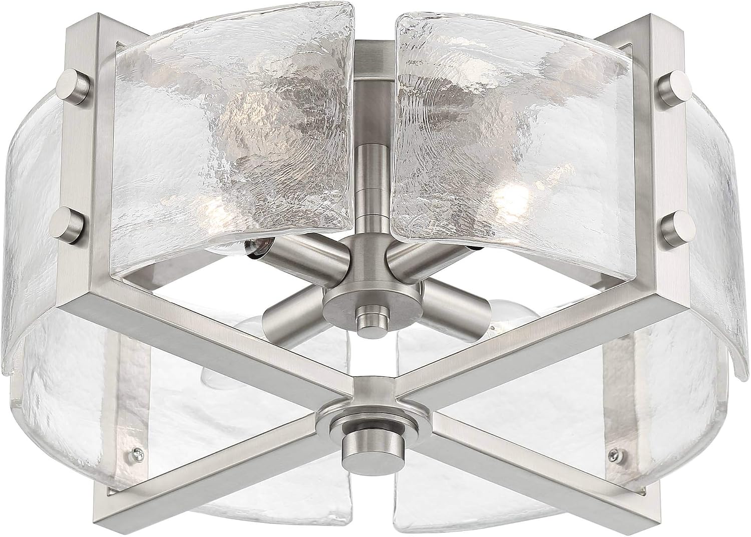 Possini Euro Design Prane Modern Industrial Ceiling Light Semi-Flush Mount Fixture Brushed Nickel 17' Wide Warped Glass Drum Shade for House Bedroom Hallway Living Room Bathroom Dining Kitchen