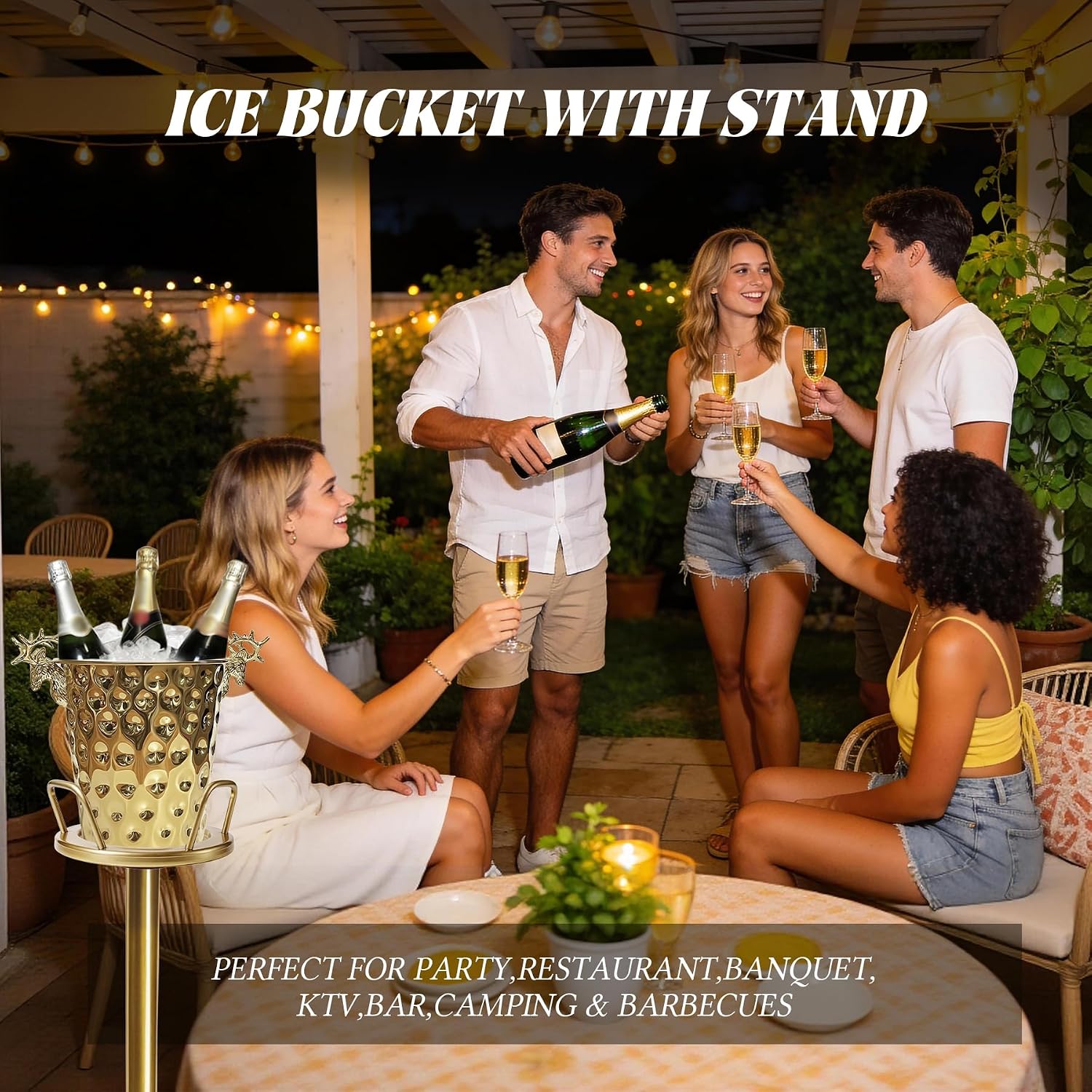 Champagne Bucket with Stand,Ice Bucket kits with Stand (Antler Texture Gold, 2 packs)