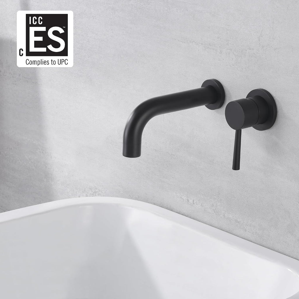 SUMERAIN Matte Black Tub Faucet Set Wall Mount Bathtub Faucet Single Handle, Rough-in Valve Included