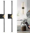 Morauroral 36 Inch Battery Operated Wall Sconces Set of 2, Dimmable Battery Wall Sconce with Remote Control, Black Gold LED Rechargeable Sconces, Modern Wireless Wall Lights for Bedroom, Living Room