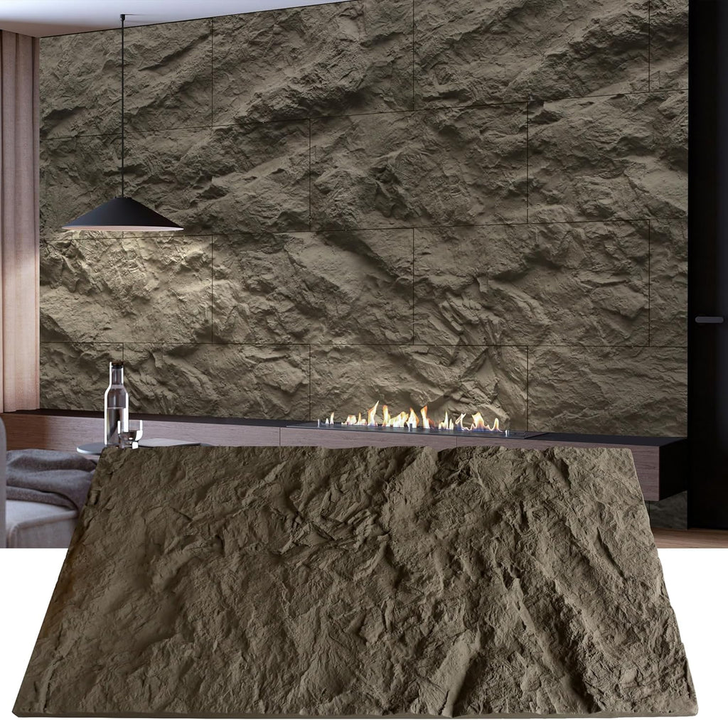 KASARO 3D Faux Stone Wall Panels, 4 PCS PU Wainscoting Panel for Interior Wall Decor, Cement Texture Thicker Accent for Home, Office, 43.3 × 23.6 inch, Grey