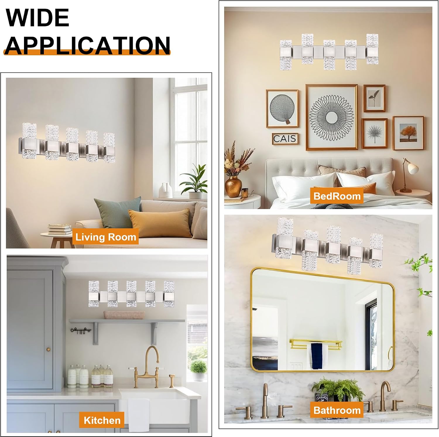 5-Light LED Brushed Nickel Bathroom Vanity Light Fixtures,40W Modern Wall Mounted Lights with Crystal Lampshade Vanity Wall Lamp for Mirror Hallway