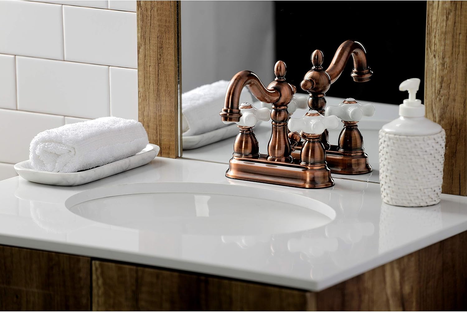 Kingston Brass KB160PXAC Heritage 4' Centerset Bathroom Faucet, Antique Copper,6.19 x 4.69 x 6.19