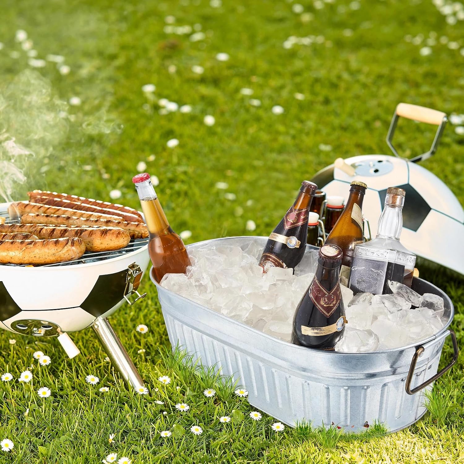 Lallisa 4 Pcs 5.3 gallons Galvanized Beverage Tub Galvanized Bucket Metal Ice and Drink Bucket with Handles Tub for Parties Farmhouse Home Pool Bar (Sliver)