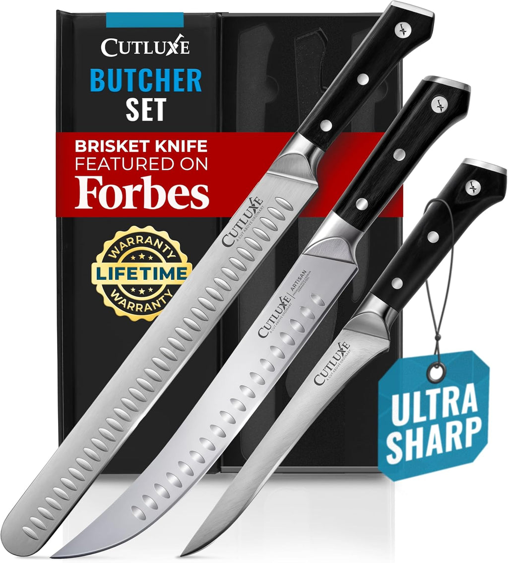 Cutluxe Butcher Knife Set – BBQ Brisket, Breaking & Boning Knife – Slicing Carving Knife Set for Meat Cutting, Ultra Sharp German Steel, Full Tang, Ergonomic Handles, Grilling Gifts for Men