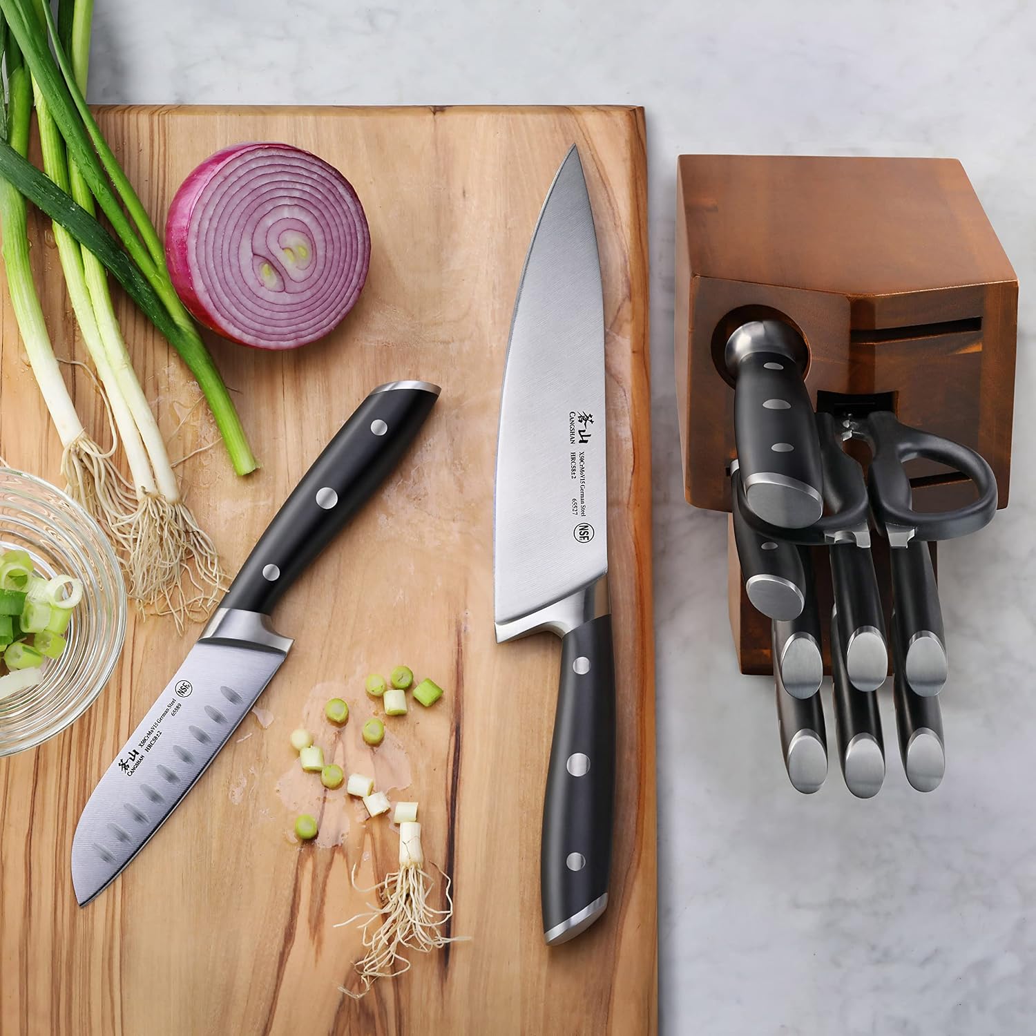 Cangshan Alps Series 1026672 German Steel Forged 12-Piece Knife Block Set, Acacia (Black)