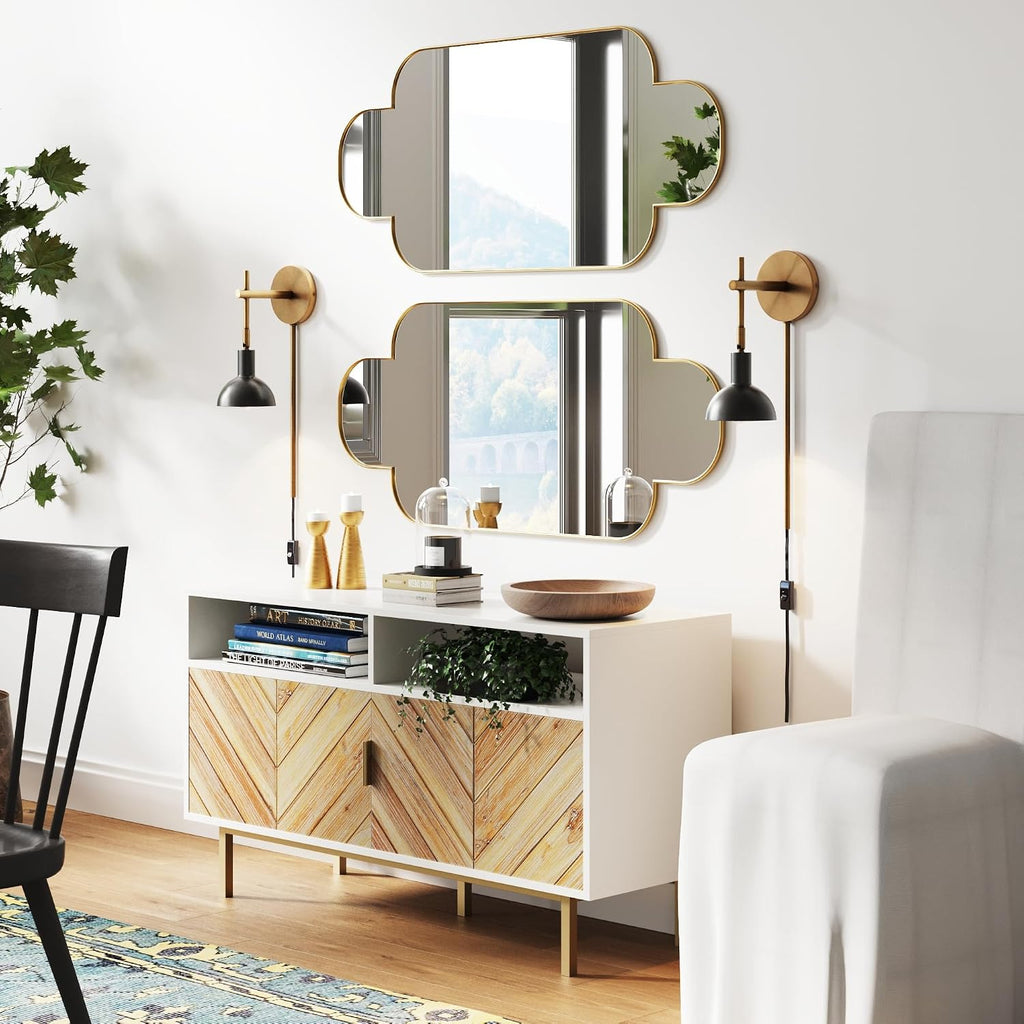 Nathan James Tamlin Wall Light Fixture, Wall Mounted 1-Light Lamp, Plugin Sconce with On/Off Switch for Living Room, Reading Nook or Bedroom, Vintage Brass/Matte Black, Set of 2