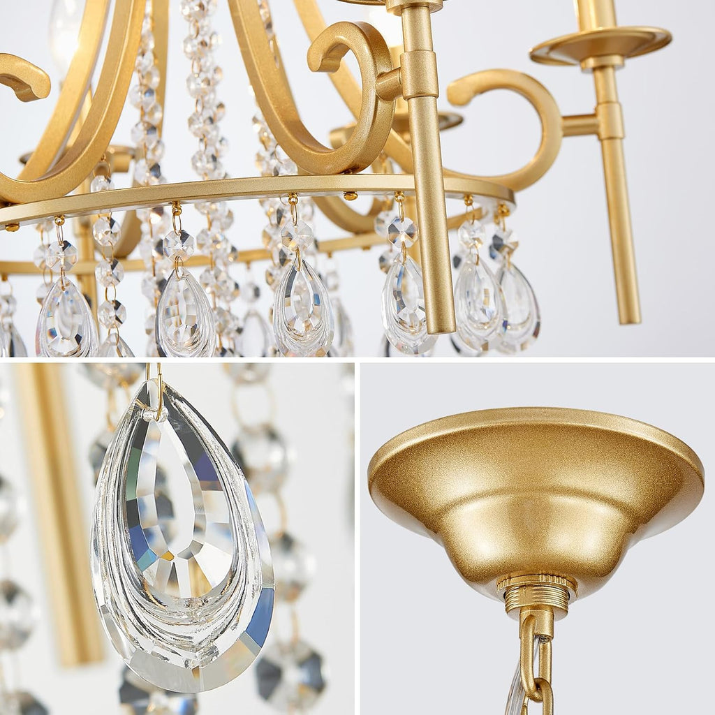 Modern Crystal Chandeliers for Dining Room, 6-Lights Gold Round Chandelier for Entryway, Crystal Chandelier Pendant Ceiling Lighting Fixture for Living Room Bedroom Kitchen Island Foyer Staircase