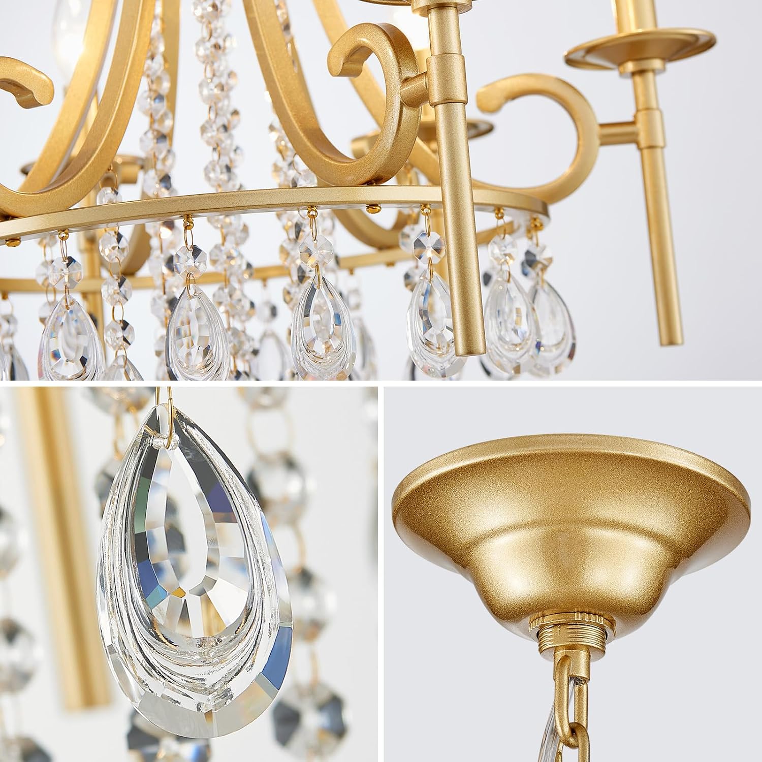Modern Crystal Chandeliers for Dining Room, 6-Lights Gold Round Chandelier for Entryway, Crystal Chandelier Pendant Ceiling Lighting Fixture for Living Room Bedroom Kitchen Island Foyer Staircase