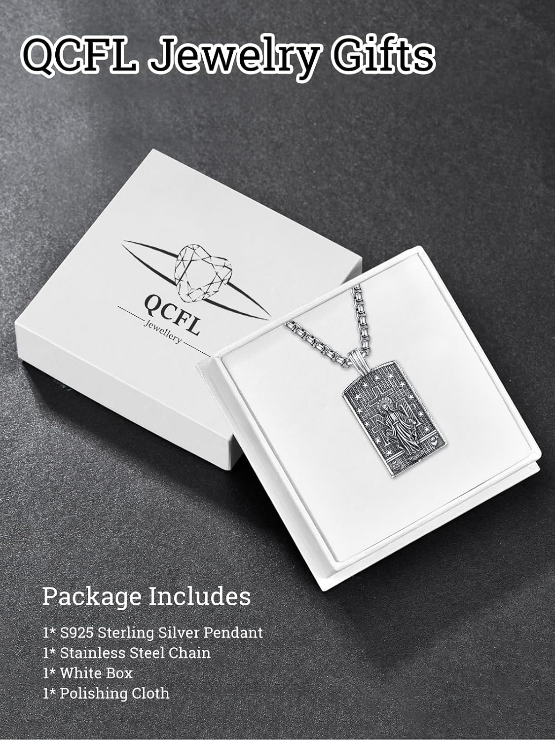 Fathers Day Necklace Saint Medal Sterling Silver Men's Necklaces Pendant St Gerard Dog Tag Catholic Religious Guardian Angel Protection Necklaces Waterproof and Colorfast Suitable Dad Necklace Dad Gifts for Men