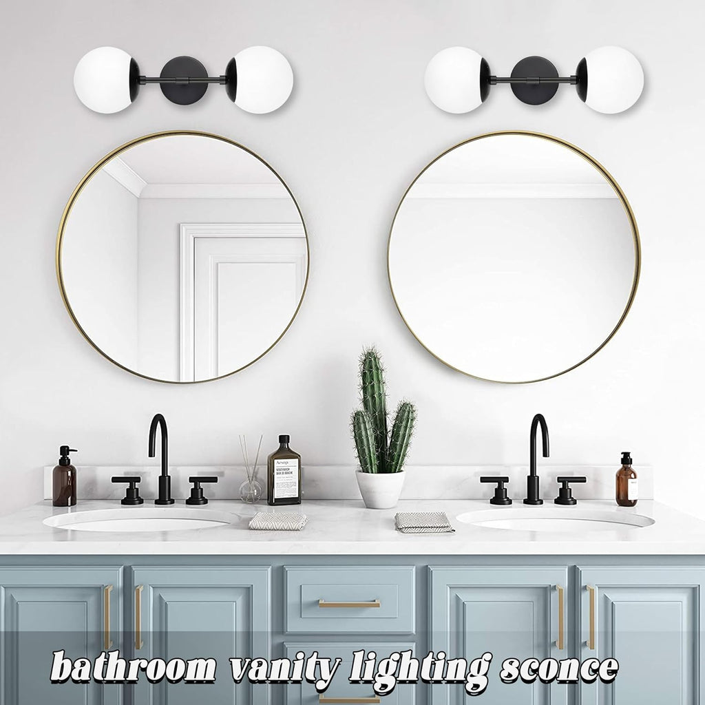 KoKo&Yukina 2 Pack Matte Black Interior Vanity Light Fixtures Mid Century Modern Bathroom Vanity Light Globe Sconce Vanity Lights with Clear Glass for Bathroom (Bulb Incl.)