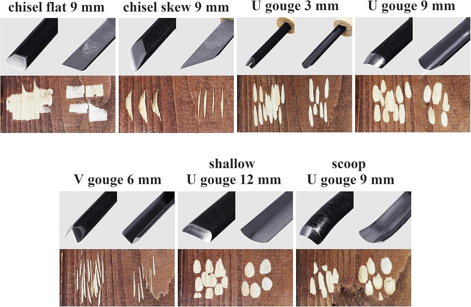 KAKURI Japanese Wood Carving Knife Set (7 Pcs) Made in Japan, Professional Wood Carving Tools for Linoleum Carving, Linocut, Printmaking, AOGAMI Blue Paper Steel #2 Blade