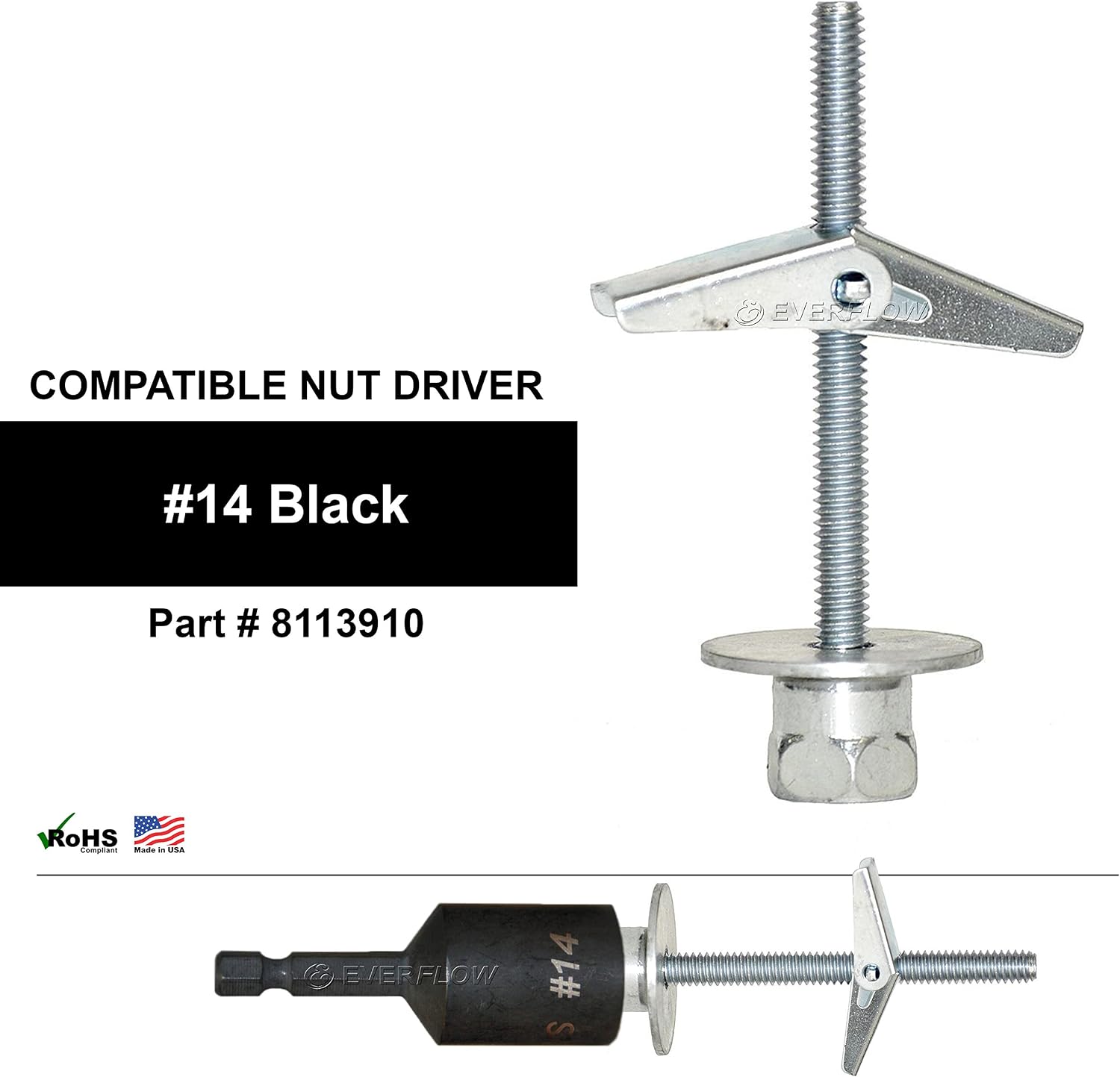 Everflow Sammys 8064925-50 SST 30 3/8 Inch Screw Vertically Threaded Rod Anchor Designed for Drywall or Prestressed Concrete, Steel, Zinc, Corrosion Resistance, 1/4 x 3 Inch Screw Length (Pack of 50)